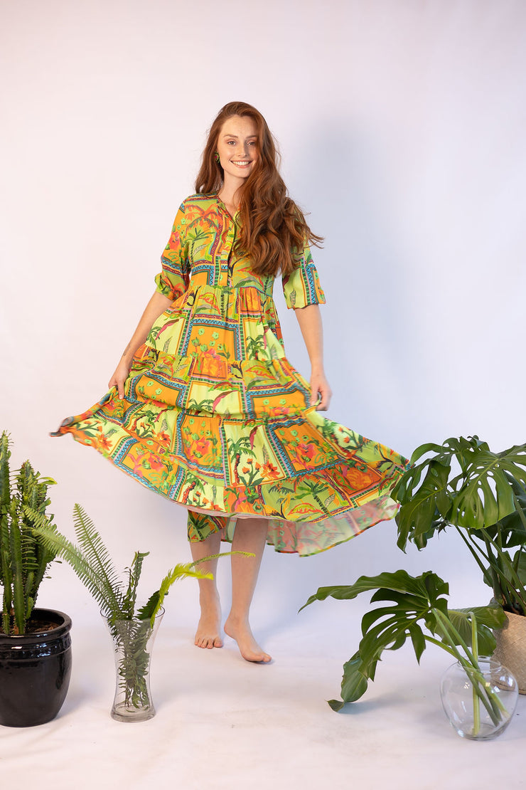 Maxi Dress - Green Pattern - Elizabeth Summer