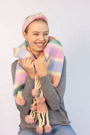 Luxe scarf - Pompom - Pink, Sea Green & Blue - Elizabeth Summer