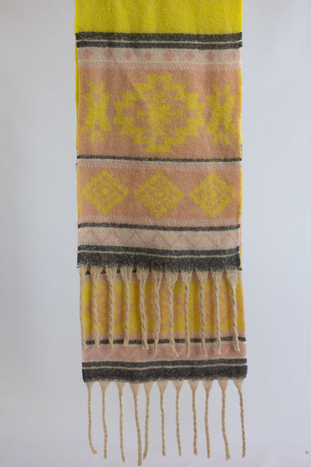Scarf - Long Tassel Scarf - Yellow/Pink/Grey - Elizabeth Summer