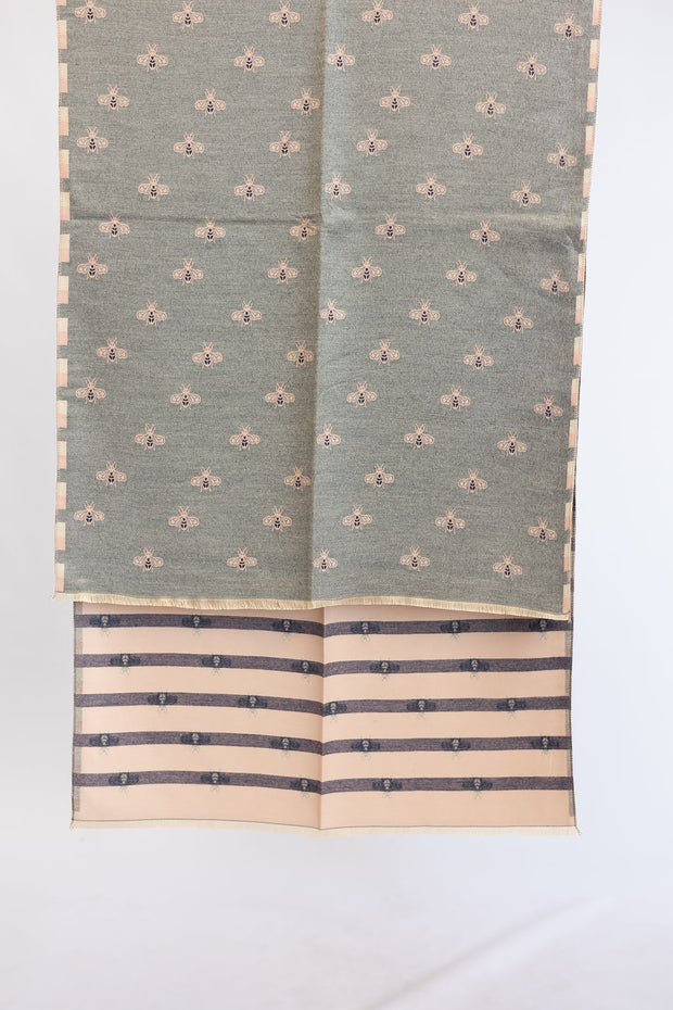 Bee Print Scarf - Grey with pale pink and navy - Elizabeth Summer