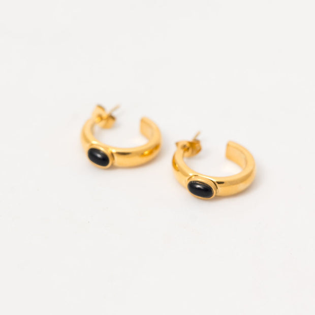 Tarnish free Hoops - with black stone detail