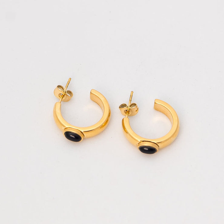 Tarnish free Hoops - with black stone detail