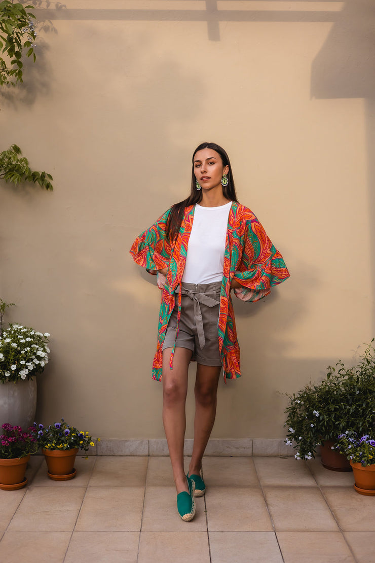 Gown/Kimono - Short - Green/Orange/Pink