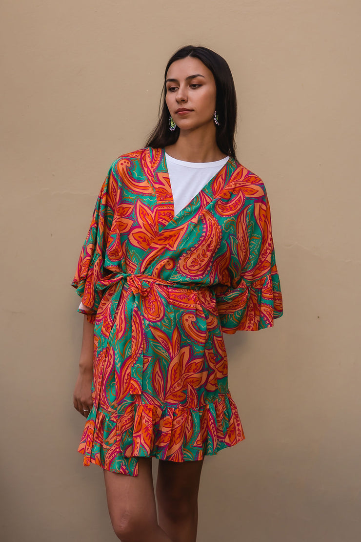 Gown/Kimono - Short - Green/Orange/Pink