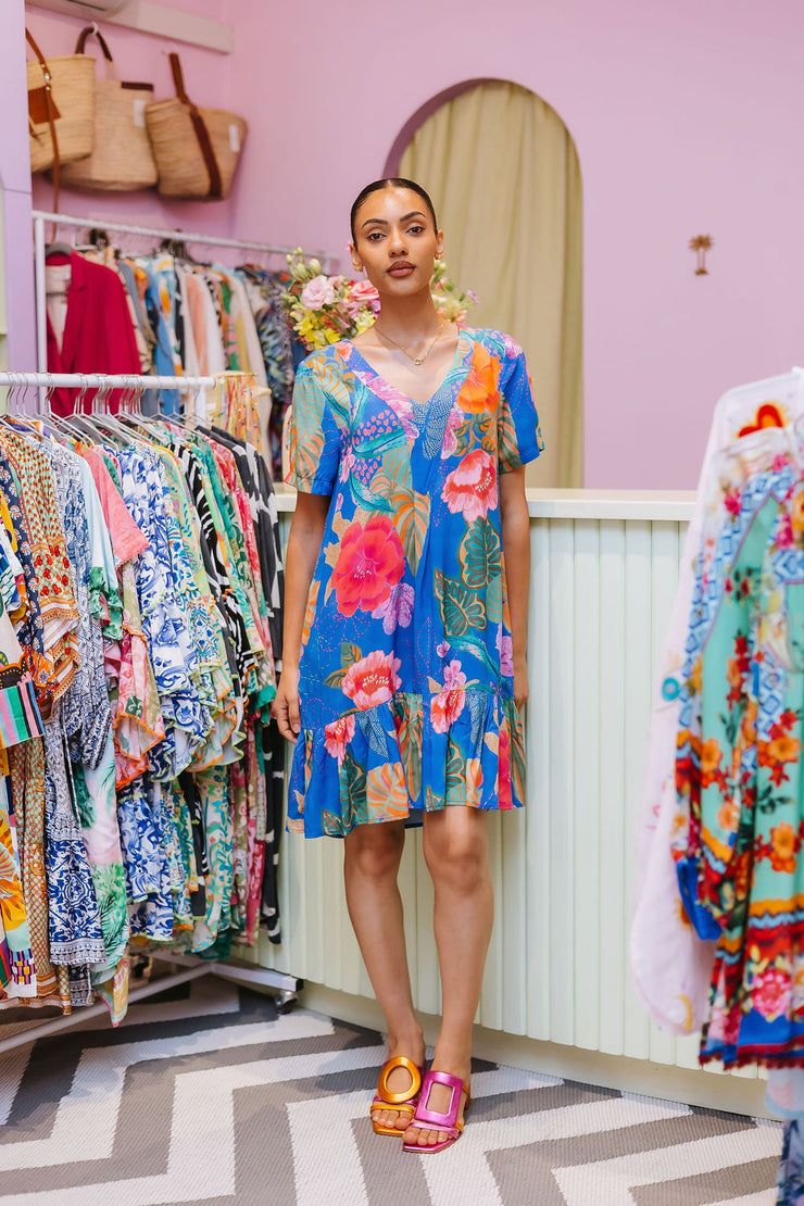 Elizabeth Summer - Cool for the Summer - Short Sleeve Dress - Blue Floral