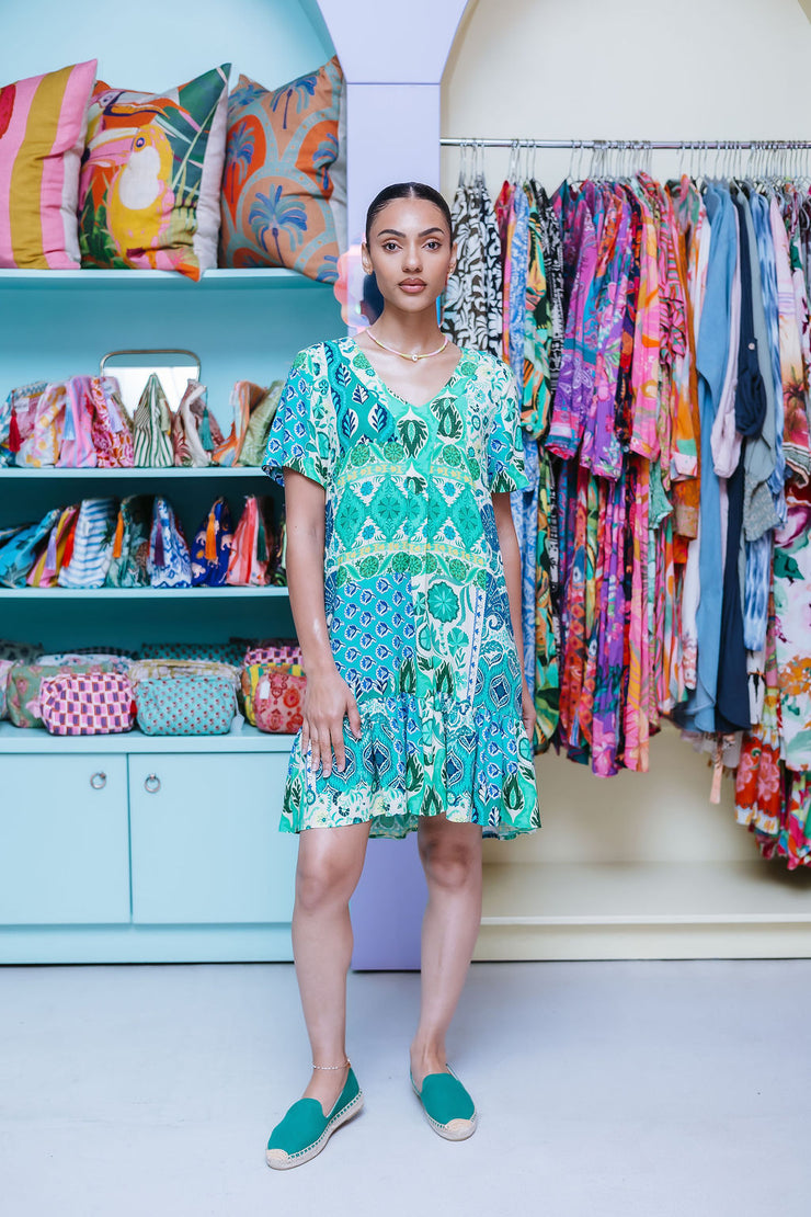 Elizabeth Summer - Cool for the Summer - Short Sleeve Dress - Green Paisley