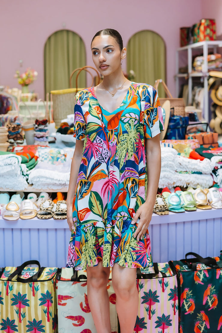 Elizabeth Summer - Cool for the Summer - Short Sleeve Dress - Multi Leaf