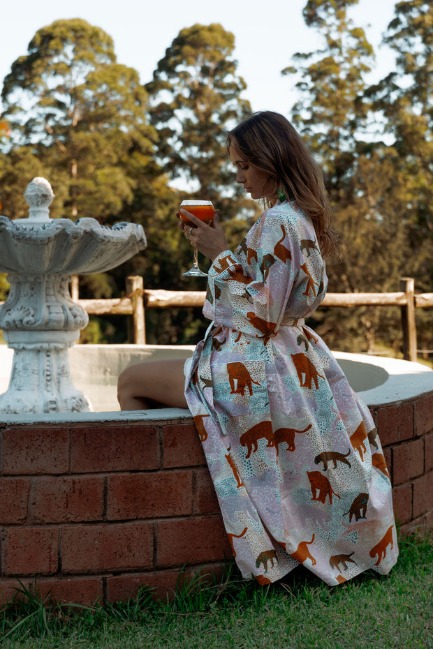 Gown/Kimono - Indian Cotton - Brown Leopards - Elizabeth Summer