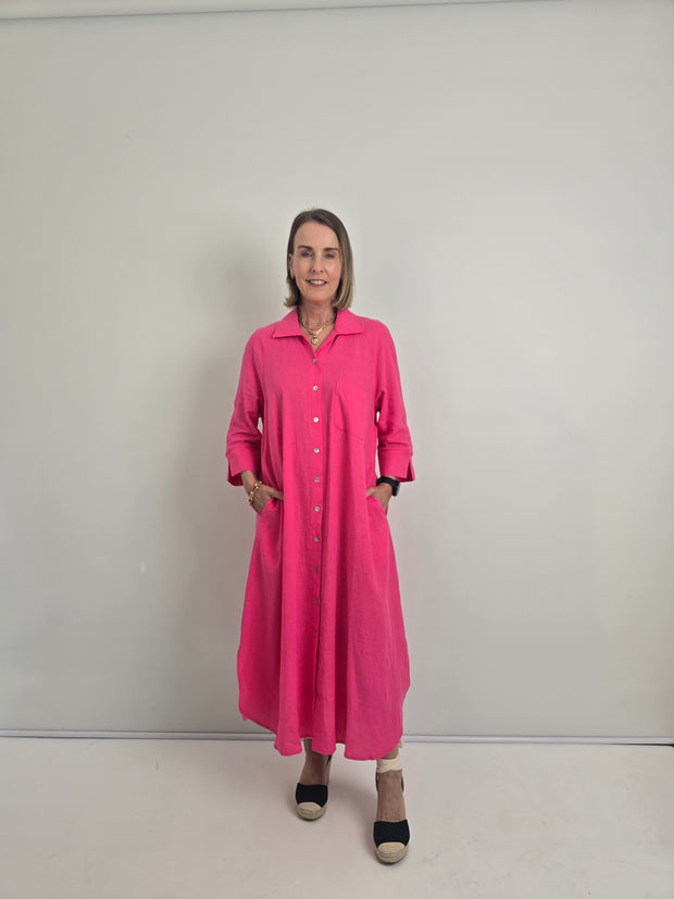 Slick - Giselle Button Dress - Hot Pink - Elizabeth Summer