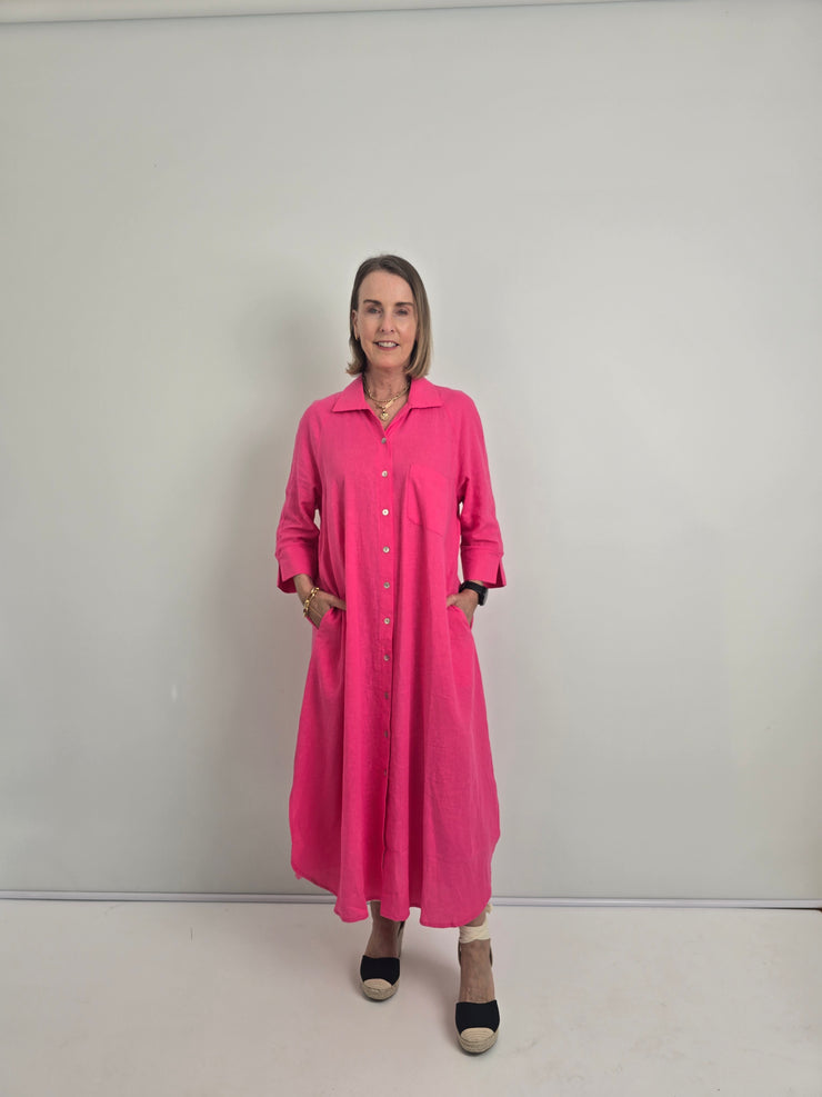 Slick - Giselle Button Dress - Hot Pink - Elizabeth Summer