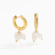 Tarnish Free - Earrings - Hoops with 3 pearls - Elizabeth Summer