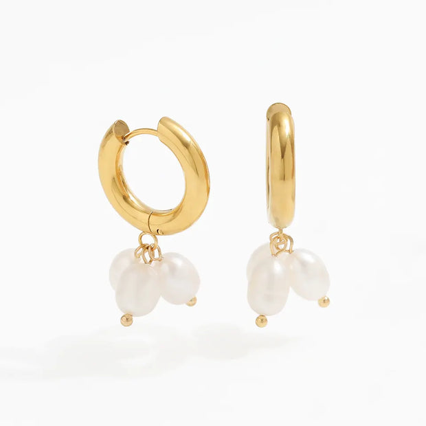 Tarnish Free - Earrings - Hoops with 3 pearls - Elizabeth Summer