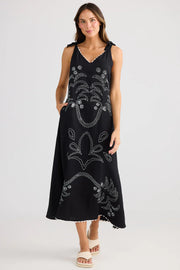 Holiday Australia - Deira Embroidered Dress - Black w White Embroidery