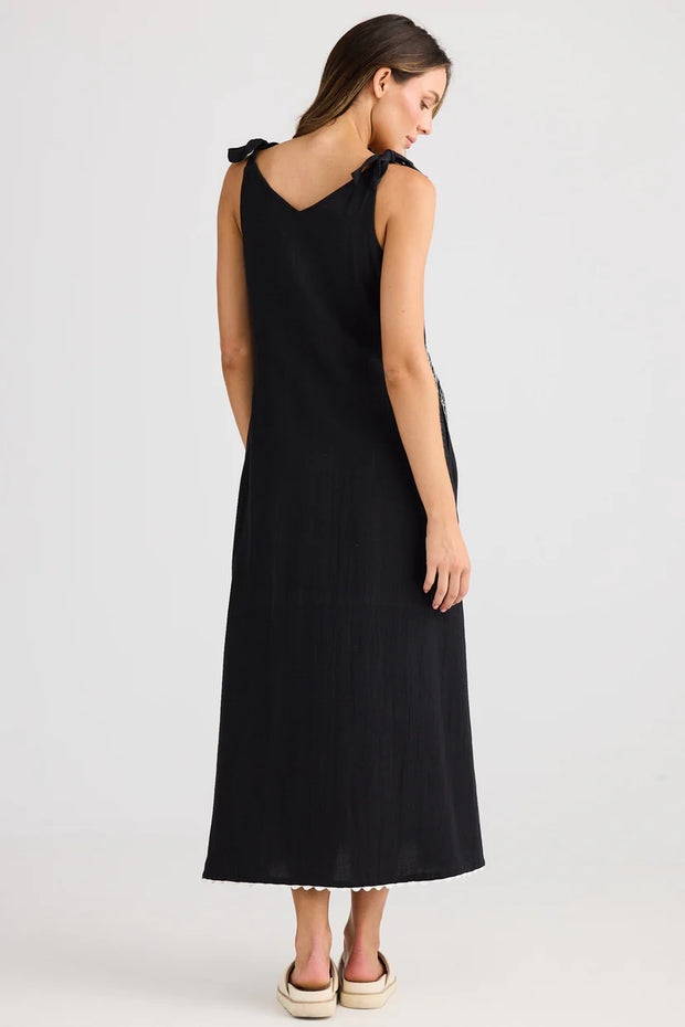 Holiday Australia - Deira Embroidered Dress - Black w White Embroidery