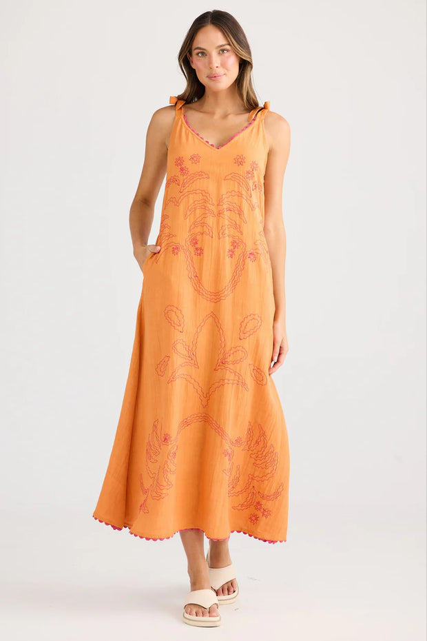 Holiday Australia - Deira Embroidered Dress - Orange and White