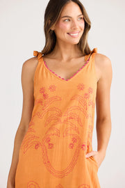 Holiday Australia - Deira Embroidered Dress - Orange and White