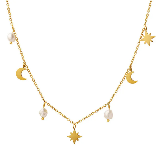 Tarnish Free  - Pearl, Star and Moon Necklace - Elizabeth Summer