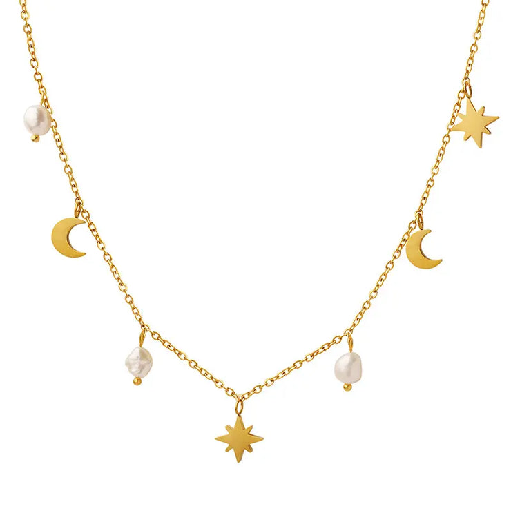 Tarnish Free  - Pearl, Star and Moon Necklace - Elizabeth Summer