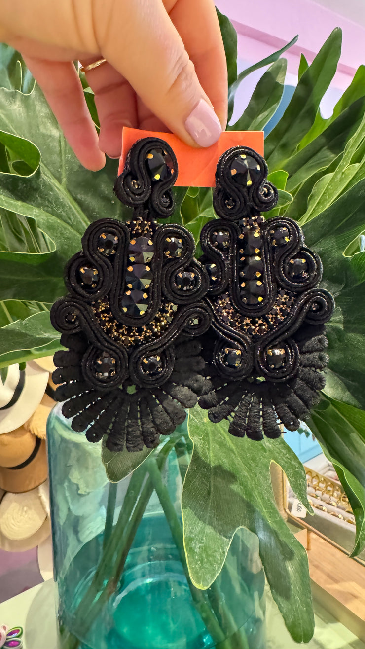 South American Earrings - 3 Stone Lace - Black - Elizabeth Summer