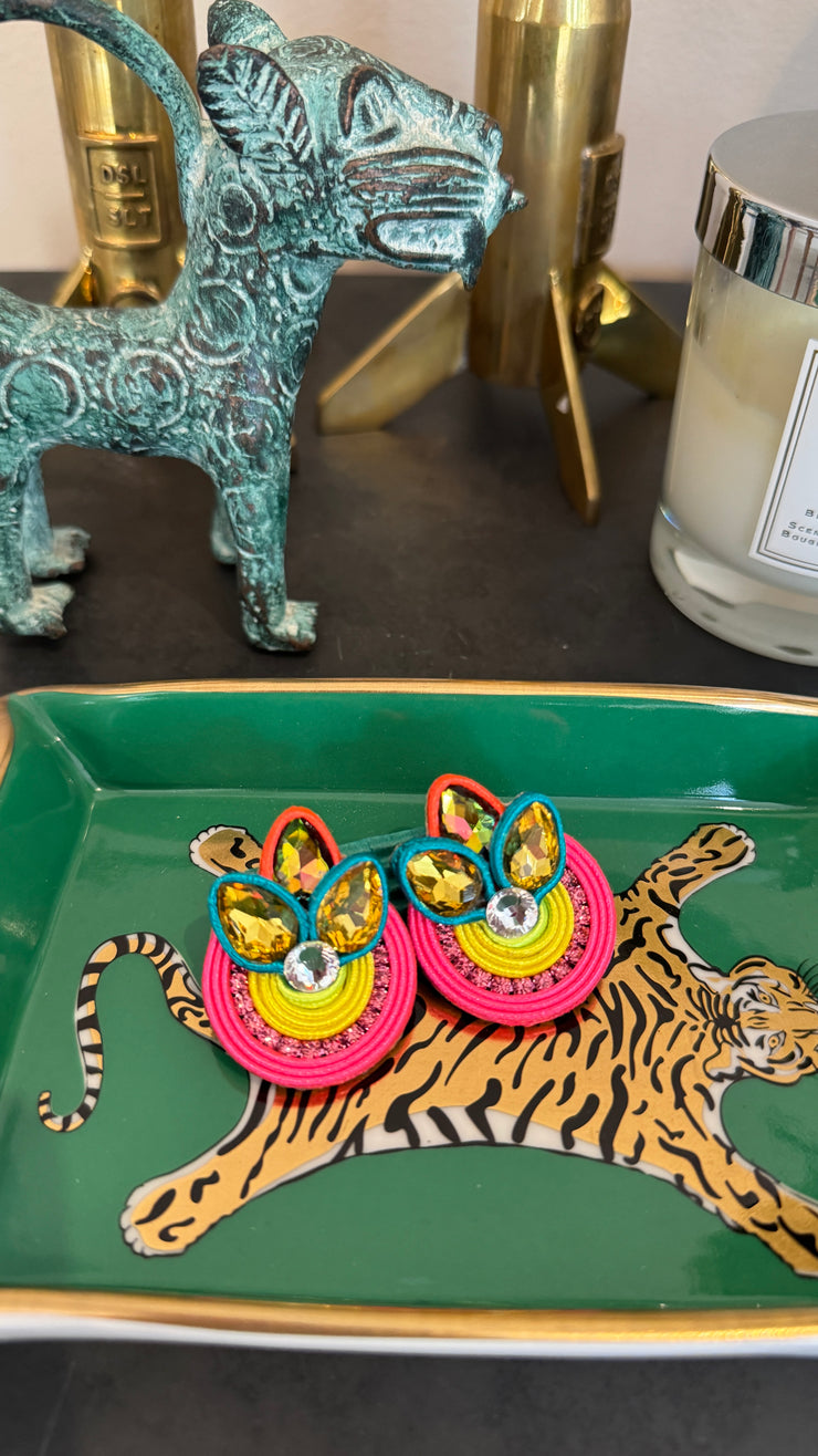 South American Earrings - Flower - Pink/Green/Yellow/Orange - Elizabeth Summer