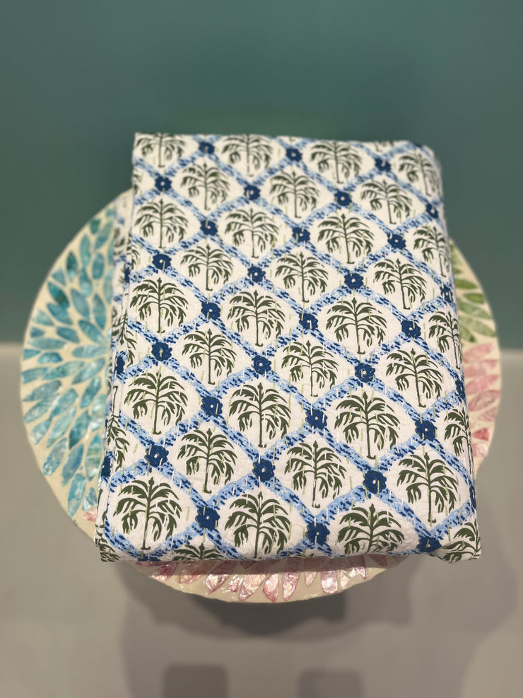 Kantha (Quilt) - King Size - Green palms with blue - Elizabeth Summer