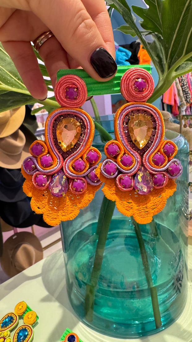 South American Earrings - Lace - Orange, Lilac, and Purple - Elizabeth Summer