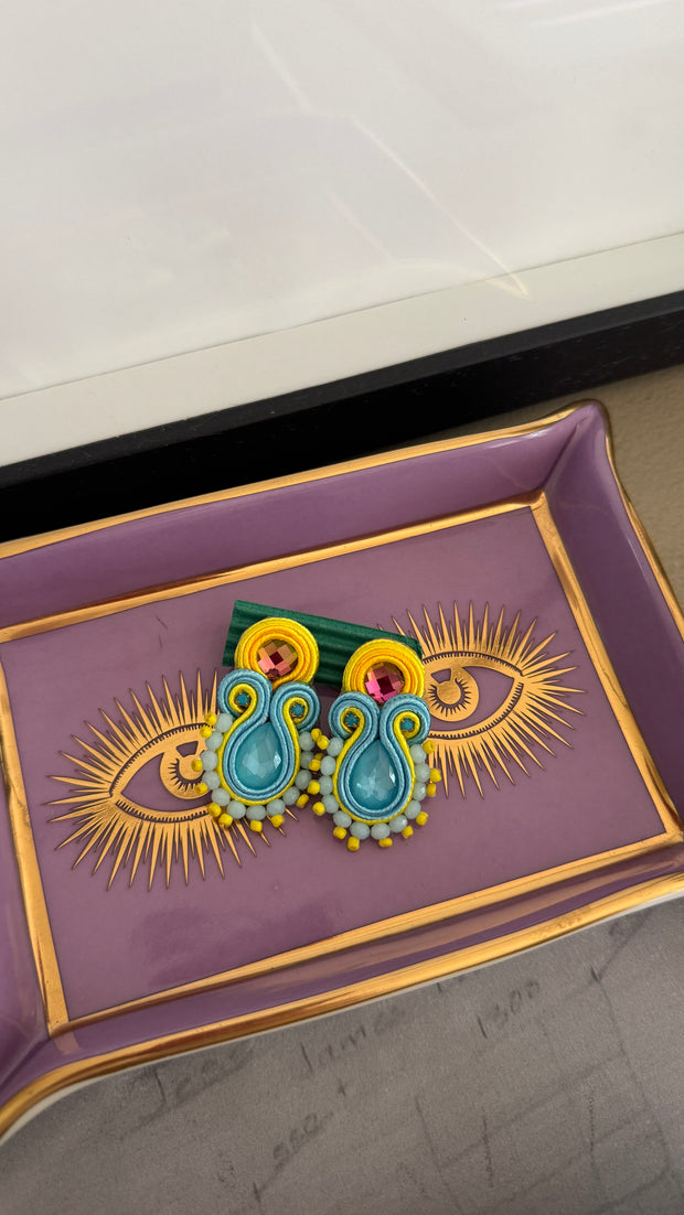 South American Earrings - Small - Blue & Yellow - Elizabeth Summer