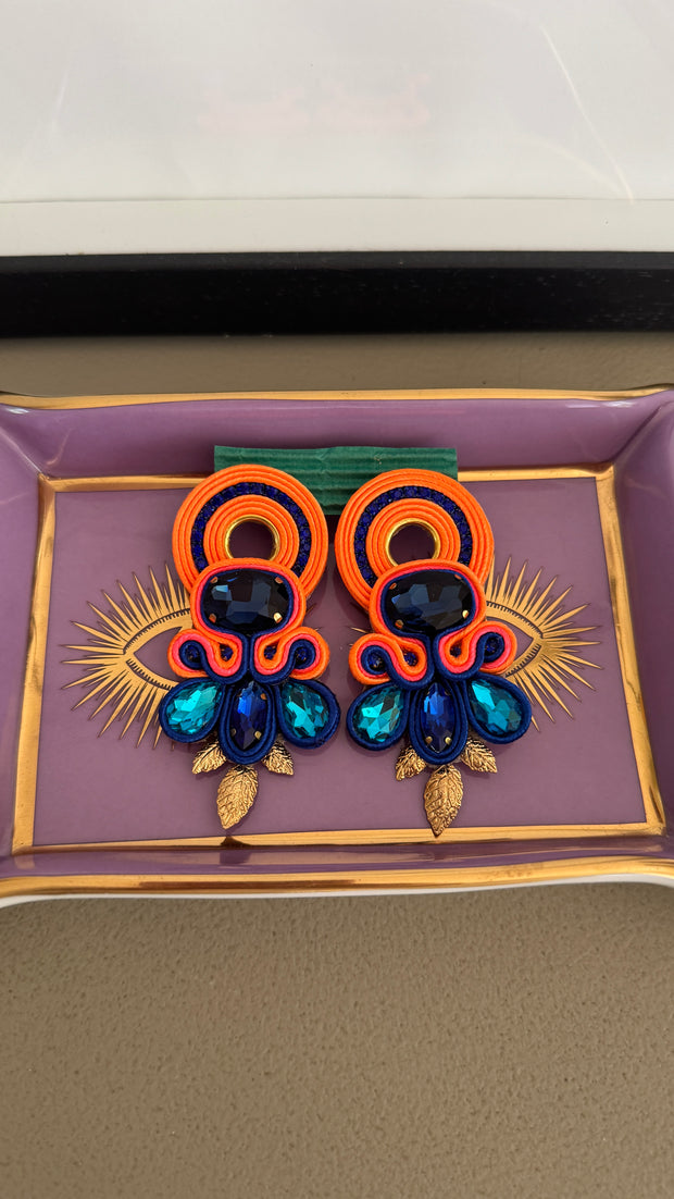 South American Earrings - Chateau - Orange & Royal Blue - Elizabeth Summer