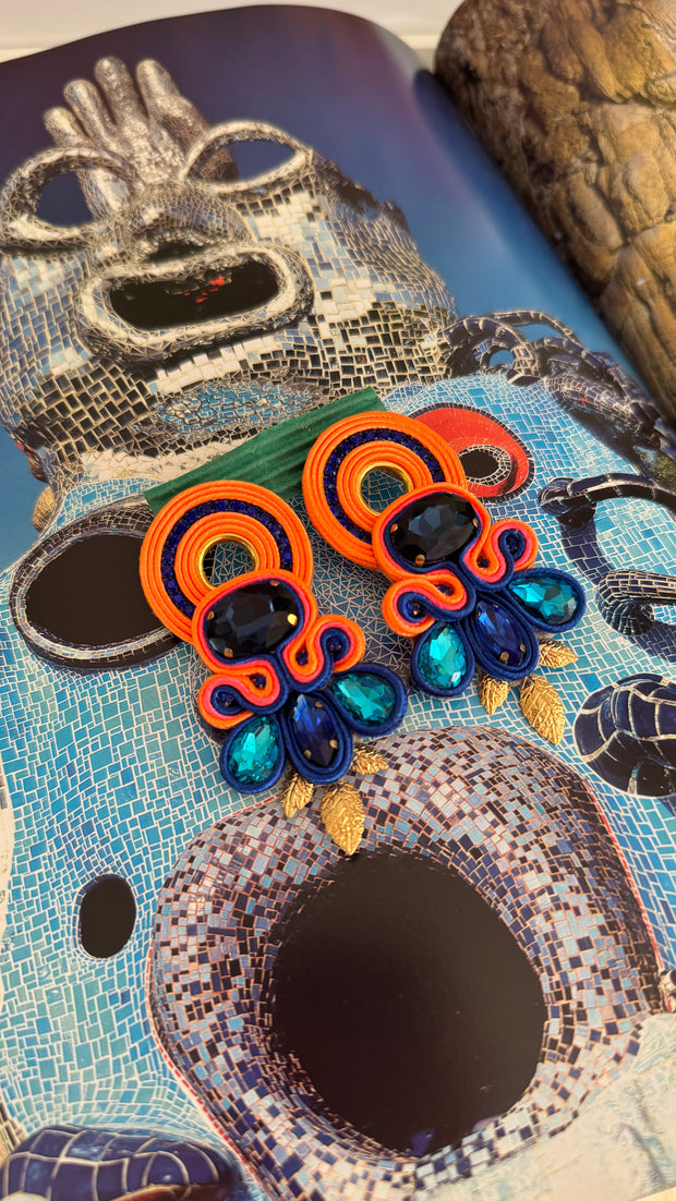 South American Earrings - Chateau - Orange & Royal Blue - Elizabeth Summer