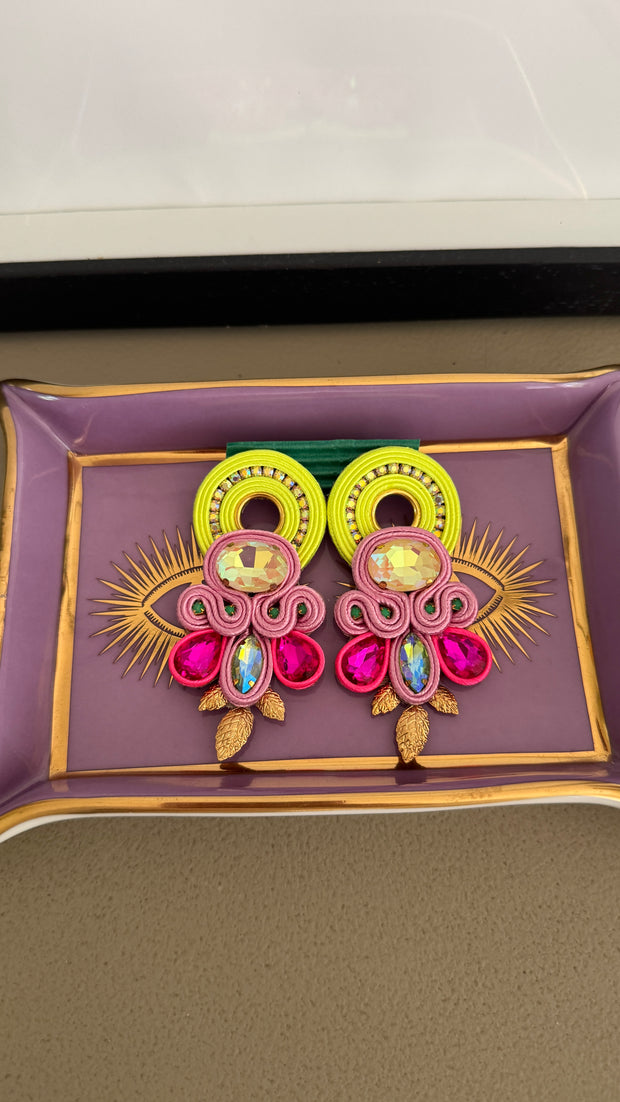 South American Earrings - Chateau - Lime & Pink - Elizabeth Summer