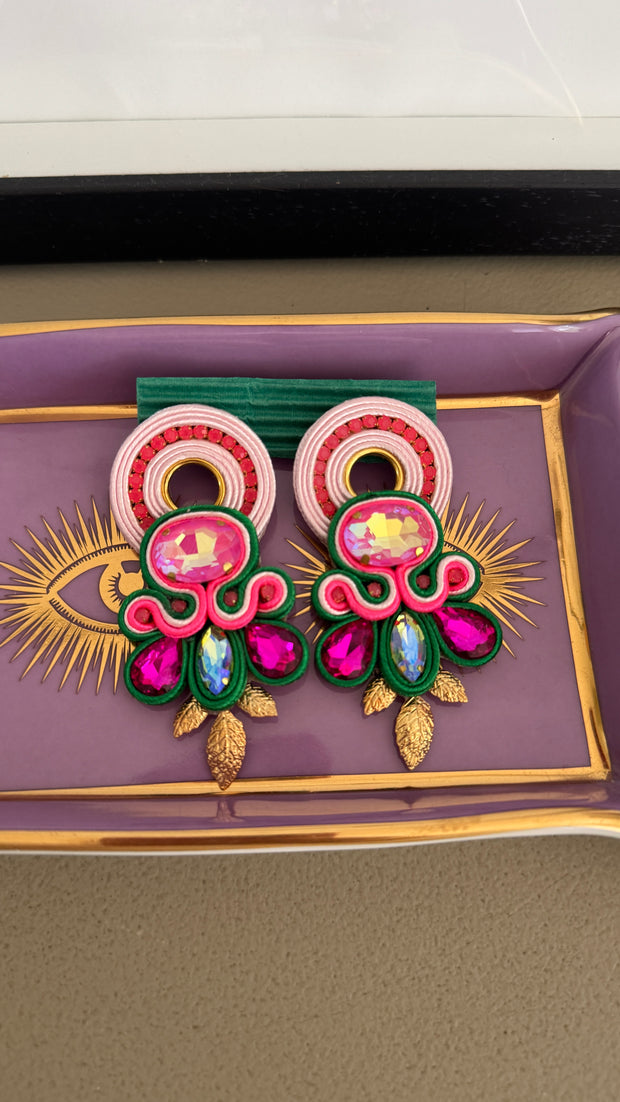 South American Earrings - Chateau - Pink & Green - Elizabeth Summer