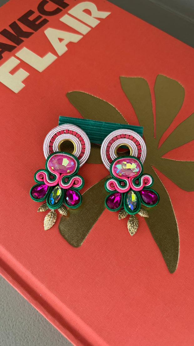 South American Earrings - Chateau - Pink & Green - Elizabeth Summer