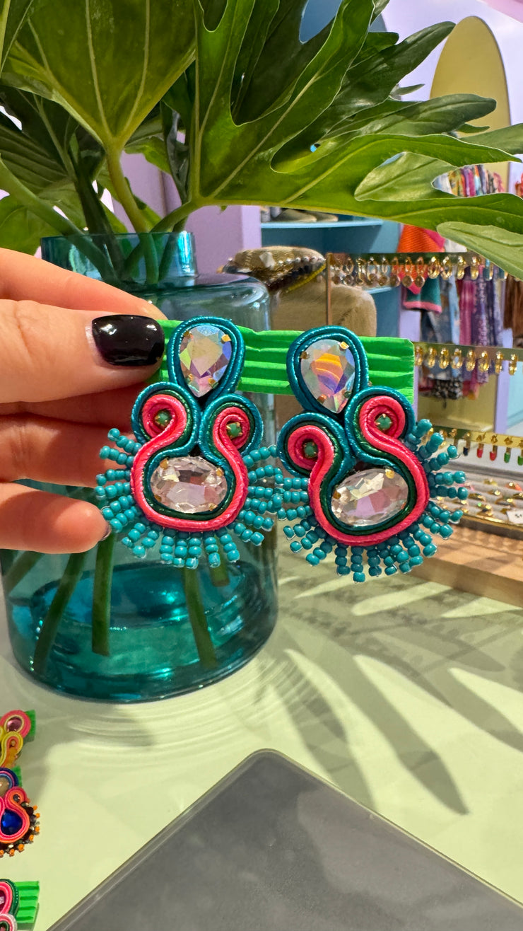 South American Earrings - Coco - Turq Blue and pink - Elizabeth Summer