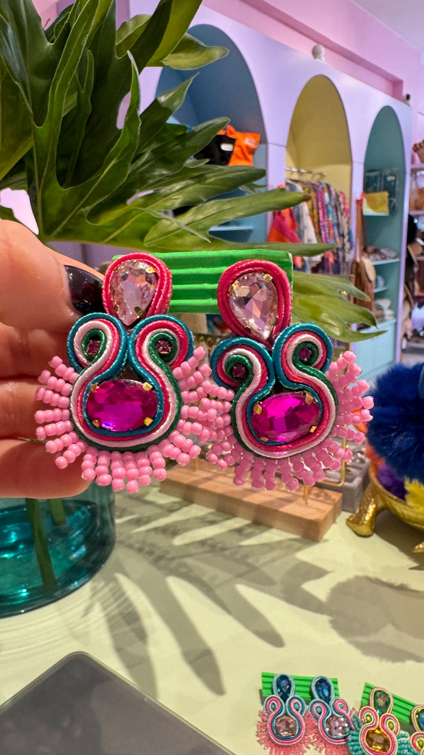 South American Earrings - Coco - Pink, blue, green, pale pink - Elizabeth Summer