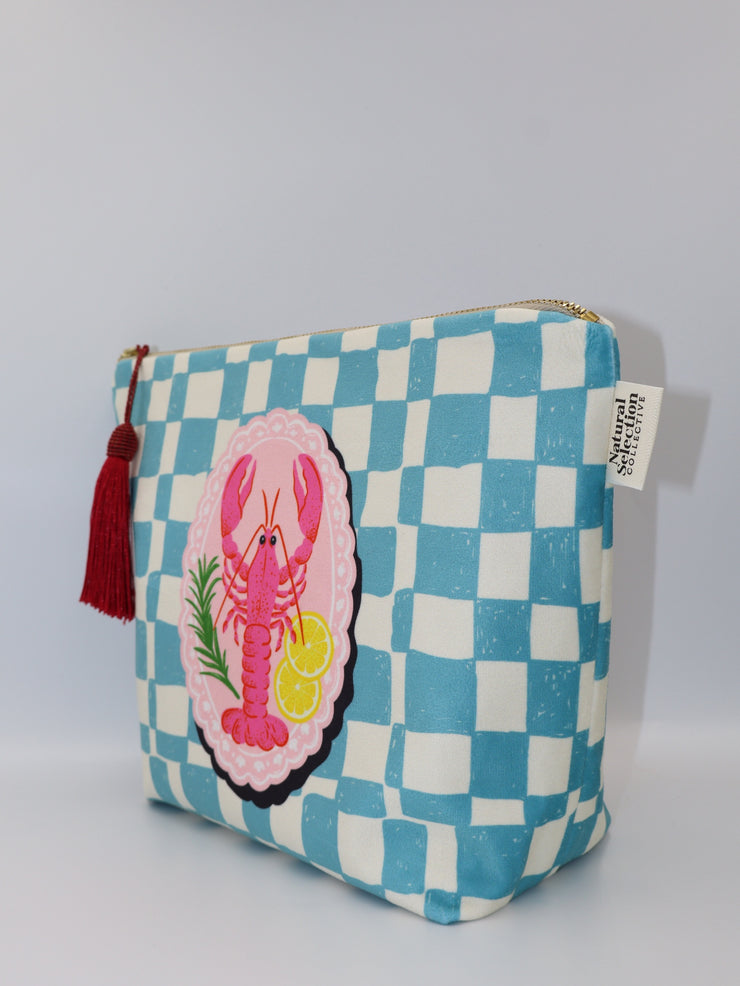 Lobster on a plate  - Velvet Makeup Bag