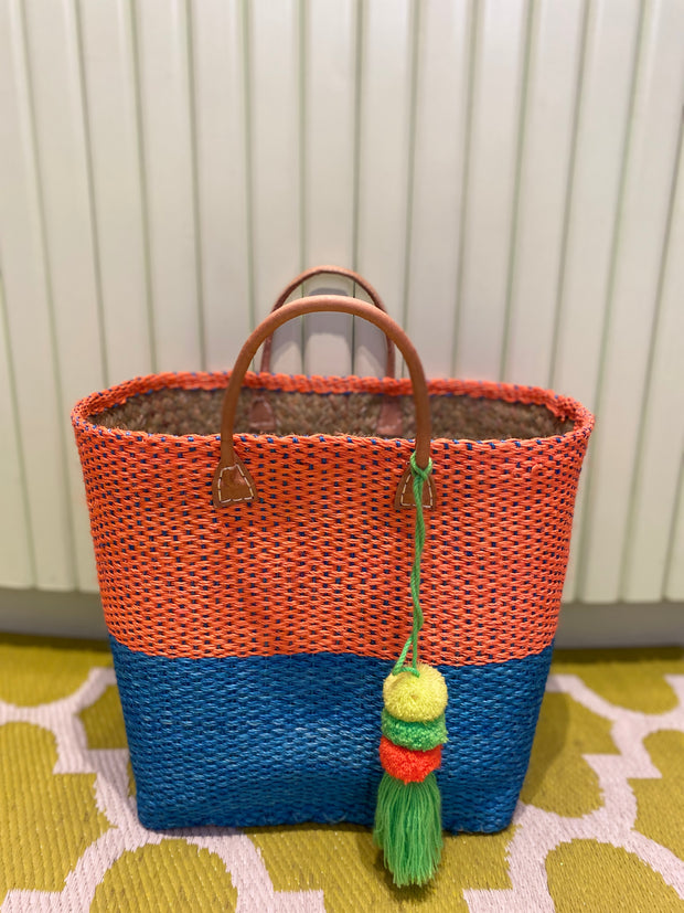 Moroccan Collection - Sisal Basket Bag - Orange and Blue - Elizabeth Summer