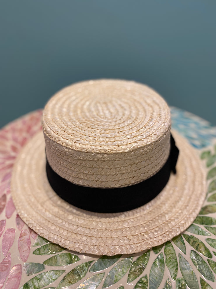 Copy of Short Brimmed Boater Hat in hard straw - Elizabeth Summer