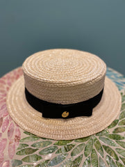 Copy of Short Brimmed Boater Hat in hard straw - Elizabeth Summer