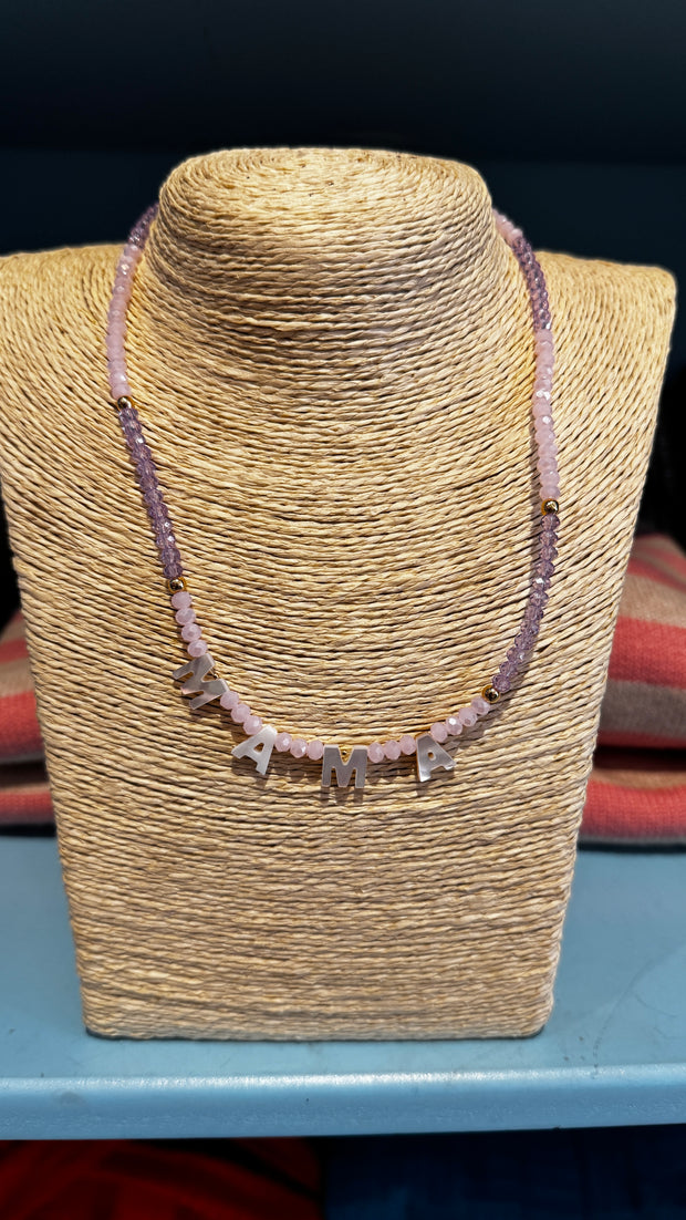 Beaded Necklace - MAMA - Pale Pink and Pale Purple - Elizabeth Summer