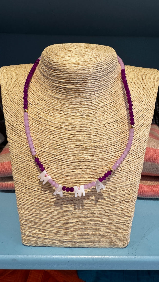 Beaded Necklace - MAMA - Purples - Elizabeth Summer