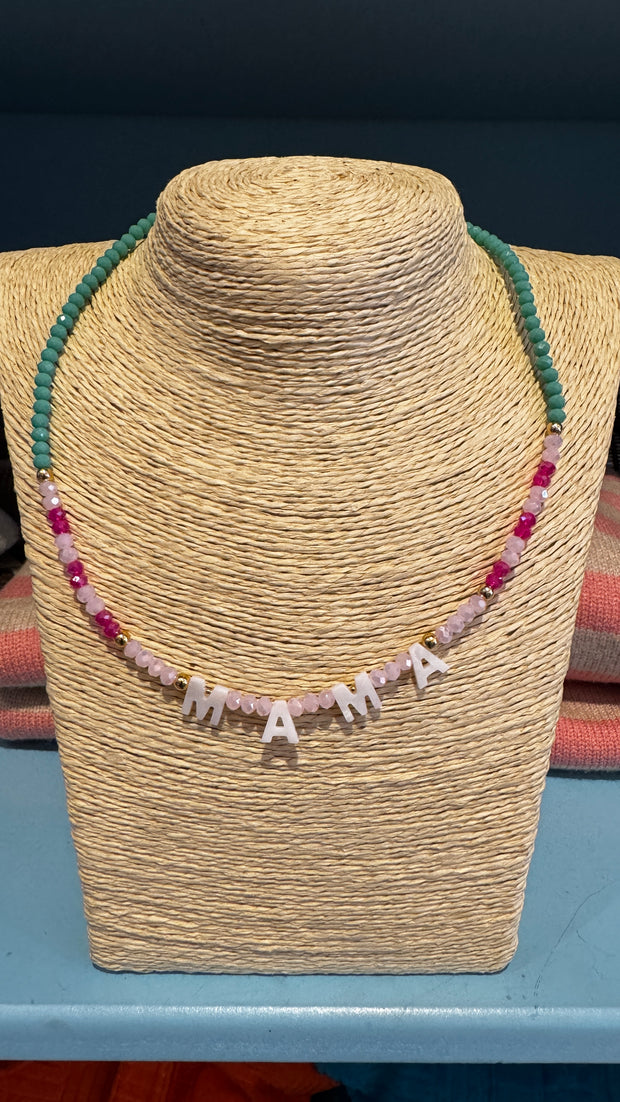 Beaded Necklace - MAMA - Pale Pink, Pink & Aqua - Elizabeth Summer
