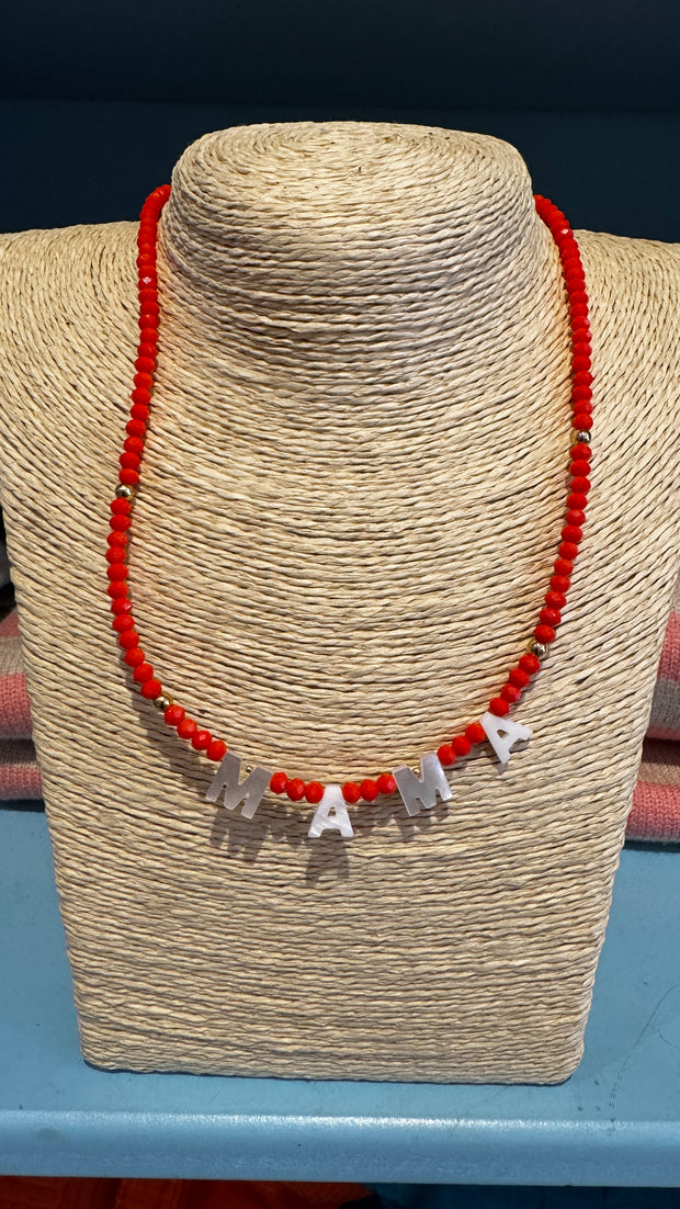 Beaded Necklace - MAMA - Coral - Elizabeth Summer