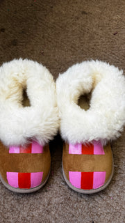 Natural Adult Full Slippers: Personalised Monogram with Stripes