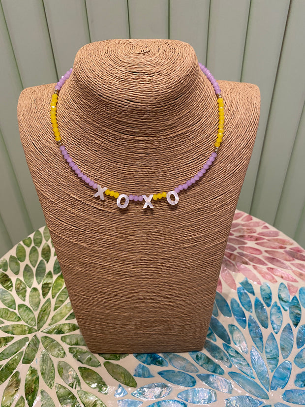 Beaded Necklace - XOXO - Yellow & Light Purple - Elizabeth Summer