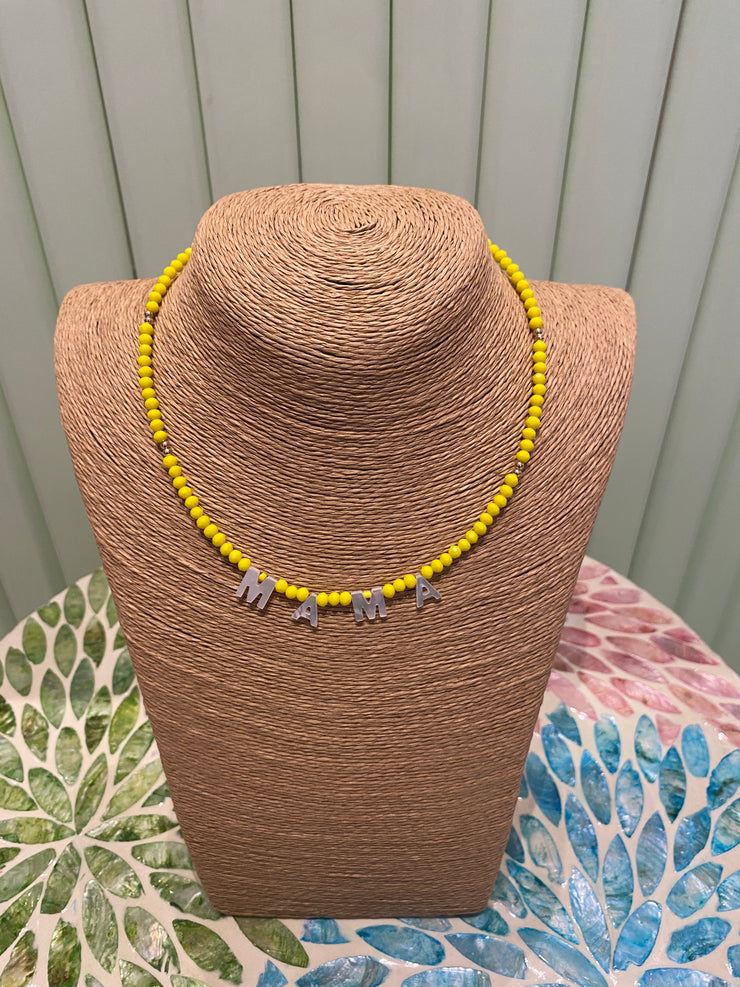 Beaded Necklace - MAMA - Yellow - Elizabeth Summer
