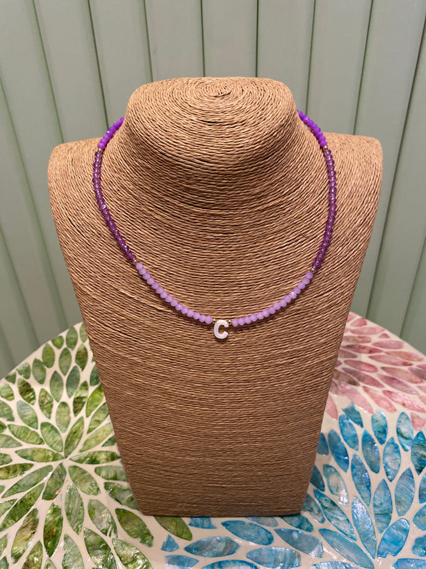 Beaded Necklace - initial- C - Purples - Elizabeth Summer