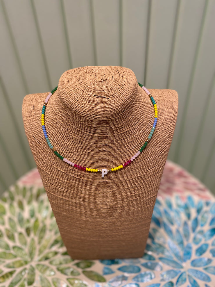 Beaded Necklace - initial-P-Colourful - Elizabeth Summer