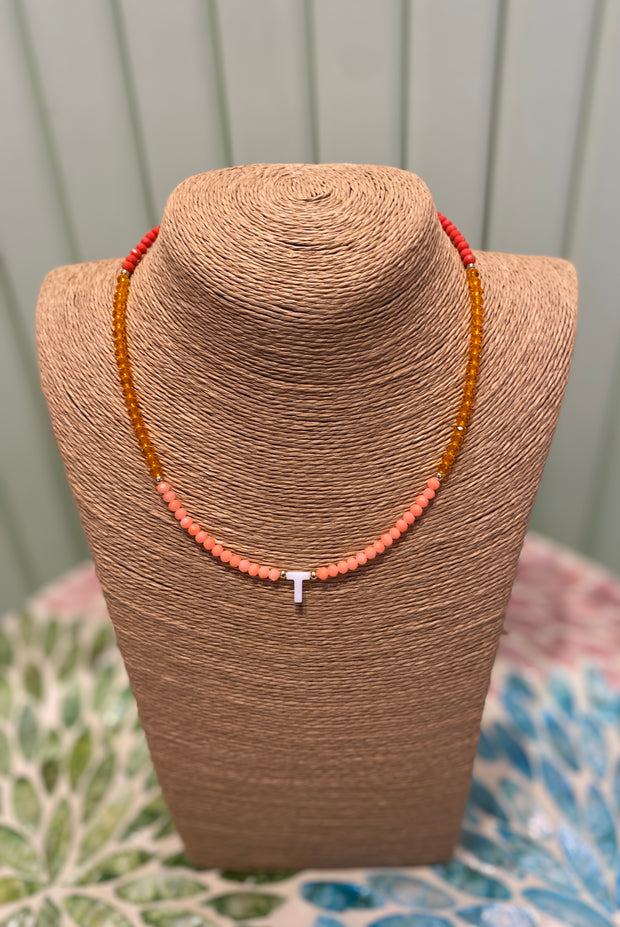 Beaded Necklace - initial-T-Oranges - Elizabeth Summer
