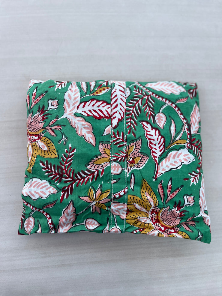 Pyjamas  - Indian Cotton Long Set - Green and Pink Leaf - Elizabeth Summer