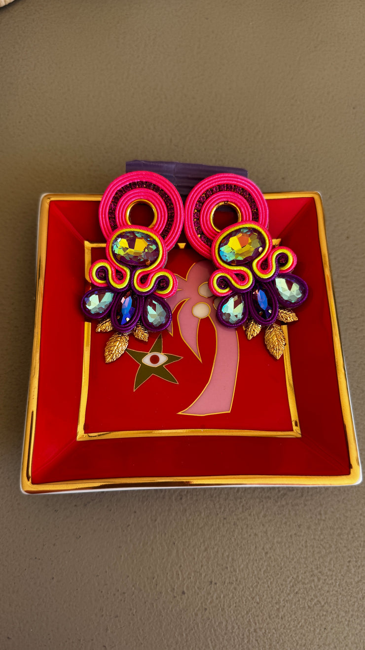 South American Earrings - Chateau - Pink,Purple & Lumo Yellow - Elizabeth Summer